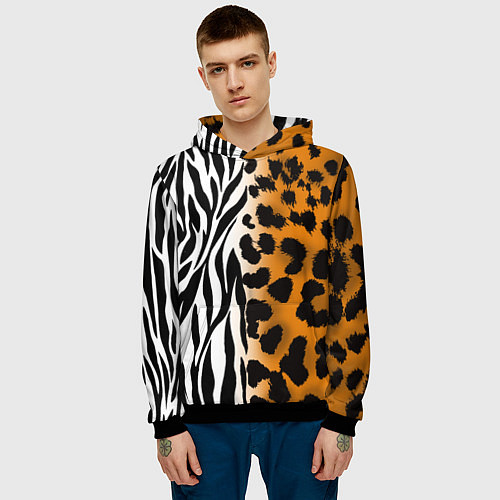 Мужская толстовка Леопардовые пятна с полосками зебры / 3D-Черный – фото 3