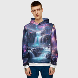 Толстовка-худи мужская Волшебный ночной водопад, цвет: 3D-белый — фото 2