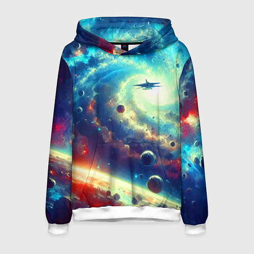 Мужская толстовка Полёт к далёкой галактике - нейросеть / 3D-Белый – фото 1