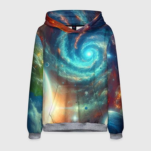 Мужская толстовка Неоновая далёкая галактика - нейросеть / 3D-Меланж – фото 1
