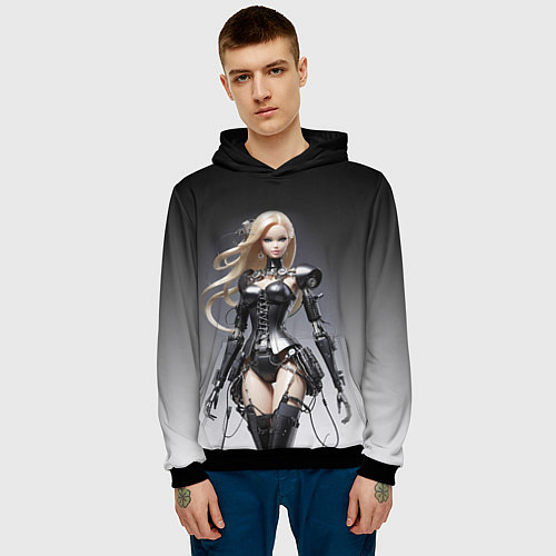 Мужская толстовка Cyber Barbie - fantasy cyberpunk ai art / 3D-Черный – фото 3