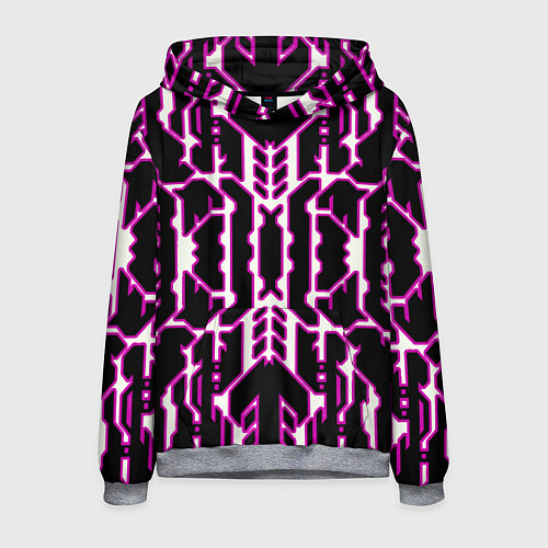Мужская толстовка Техно белые линии с розовой обводкой на чёрном фон / 3D-Меланж – фото 1