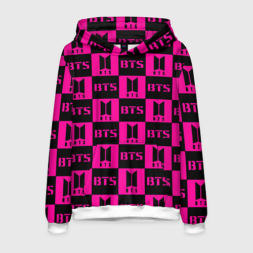 Мужская толстовка BTS pattern pink logo / 3D-Белый – фото 1