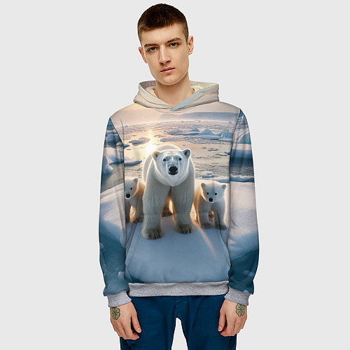 Мужская толстовка Polar bear with her cubs - ai art / 3D-Меланж – фото 3
