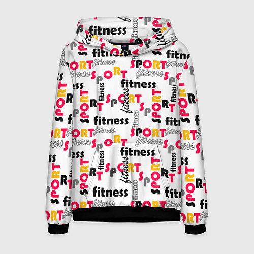 Мужская толстовка Спортивный паттерн с текстом желтого красного черн / 3D-Черный – фото 1