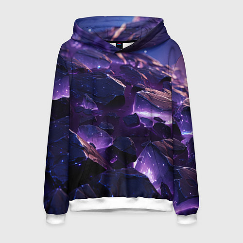Мужская толстовка Фиолетовые неоновые камни со светом / 3D-Белый – фото 1