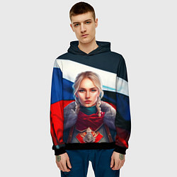 Толстовка-худи мужская Блондинка с косами - флаг России, цвет: 3D-черный — фото 2