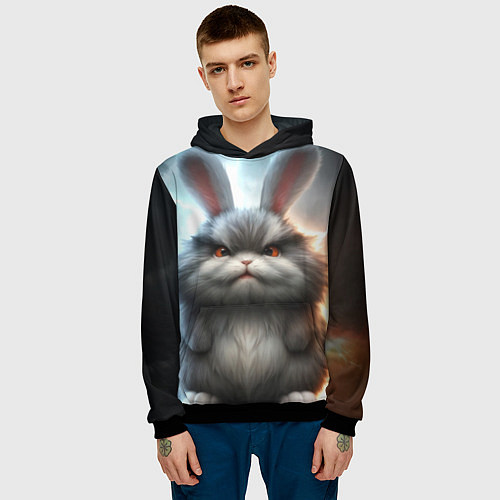 Мужская толстовка Грозный заяц / 3D-Черный – фото 3