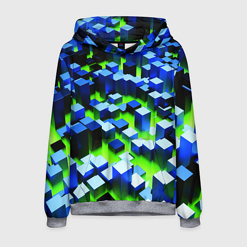Мужская толстовка Синие блоки в зеленом тумане / 3D-Меланж – фото 1