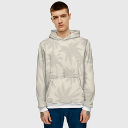 Толстовка-худи мужская Бежевые пальмы паттерн, цвет: 3D-белый — фото 2