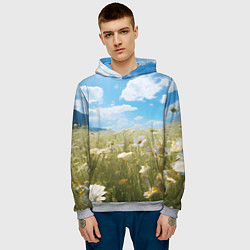 Толстовка-худи мужская Ромашковое поле, цвет: 3D-меланж — фото 2
