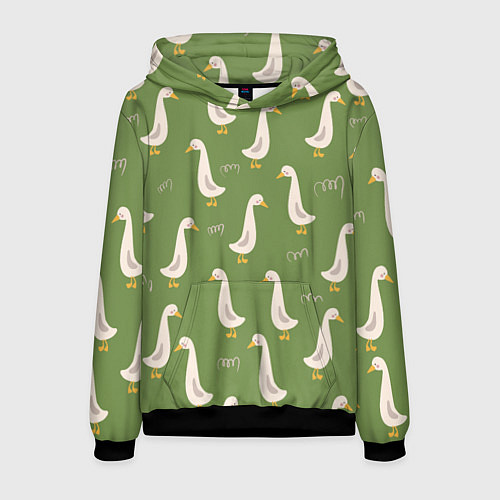 Мужская толстовка Утки на зеленой травке - паттерн / 3D-Черный – фото 1