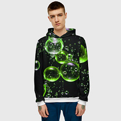 Толстовка-худи мужская Зеленые пузыри на черном, цвет: 3D-белый — фото 2