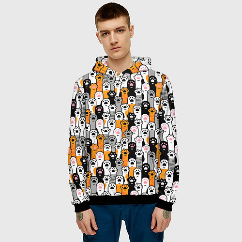 Мужская толстовка Кошачьи лапы / 3D-Черный – фото 3