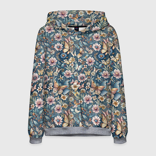 Мужская толстовка Летний узор с цветами и бабочками / 3D-Меланж – фото 1