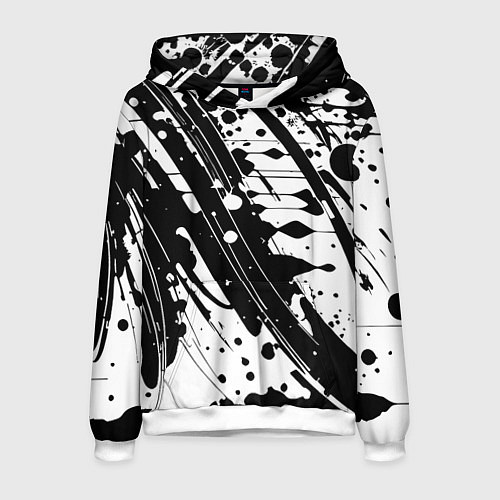 Мужская толстовка Чёрно белая абстракция - кляксы / 3D-Белый – фото 1