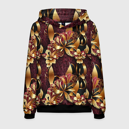 Мужская толстовка Золотые лилии на красном бархатном фоне / 3D-Черный – фото 1