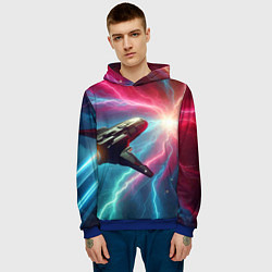 Толстовка-худи мужская Полёт к далёкой звезде - нейросеть, цвет: 3D-синий — фото 2