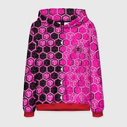 Толстовка-худи мужская Техно-киберпанк шестиугольники розовый и чёрный с, цвет: 3D-красный
