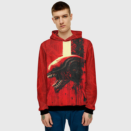 Мужская толстовка Ксеноморф в красных тонах / 3D-Черный – фото 3