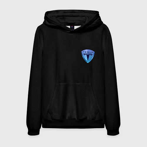 Мужская толстовка Tesla logo neon / 3D-Черный – фото 1