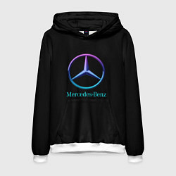 Толстовка-худи мужская Mercedes neon logo, цвет: 3D-белый