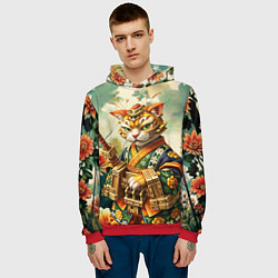 Толстовка-худи мужская Кот в кимоно в японском стиле, цвет: 3D-красный — фото 2