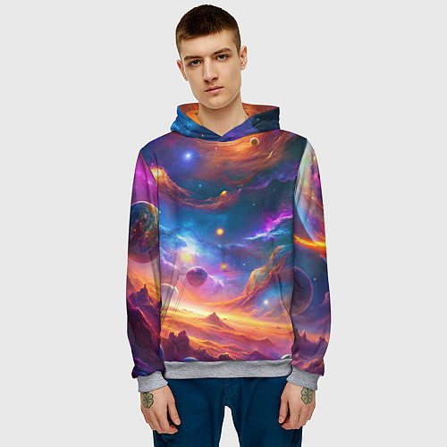 Мужская толстовка Космический пейзаж яркий с галактиками / 3D-Меланж – фото 3