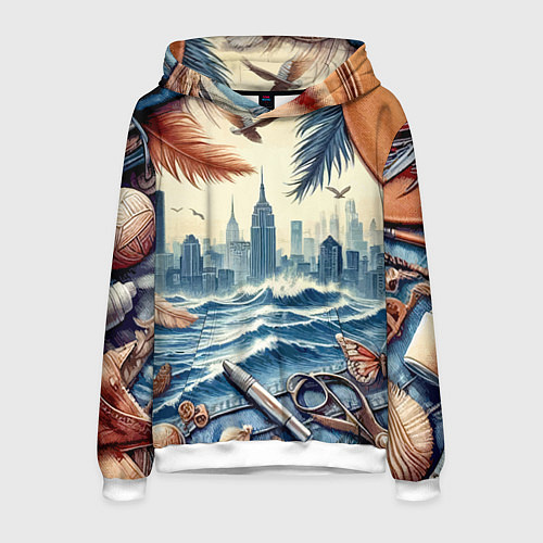 Мужская толстовка Коллаж с видом Нью-Йорка - нейросеть / 3D-Белый – фото 1