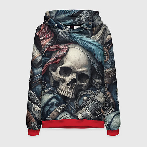 Мужская толстовка Коллаж винтажный с черепом - нейроарт / 3D-Красный – фото 1