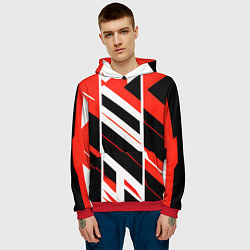 Толстовка-худи мужская Black and red stripes on a white background, цвет: 3D-красный — фото 2