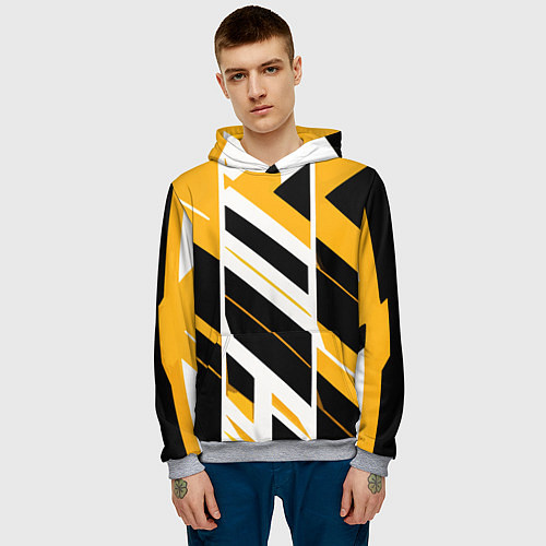 Мужская толстовка Black and yellow stripes on a white background / 3D-Меланж – фото 3