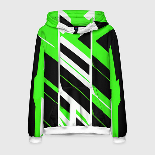 Мужская толстовка Black and green stripes on a white background / 3D-Белый – фото 1