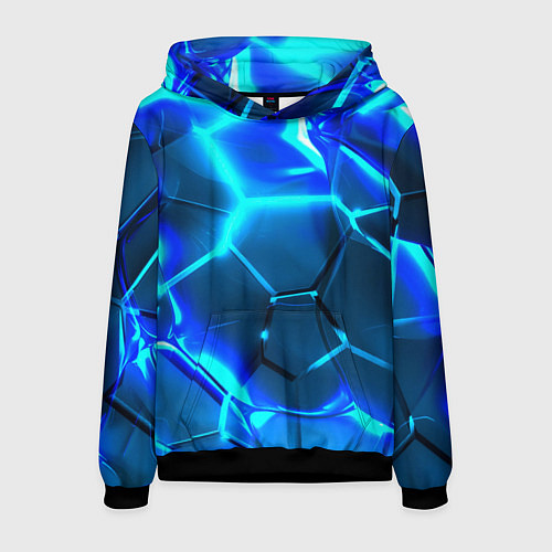 Мужская толстовка Неоновые холодные голубые плиты в разломе / 3D-Черный – фото 1
