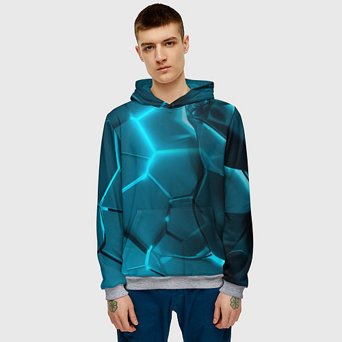 Мужская толстовка Неоновые холодные голубые плиты в разломе / 3D-Меланж – фото 3