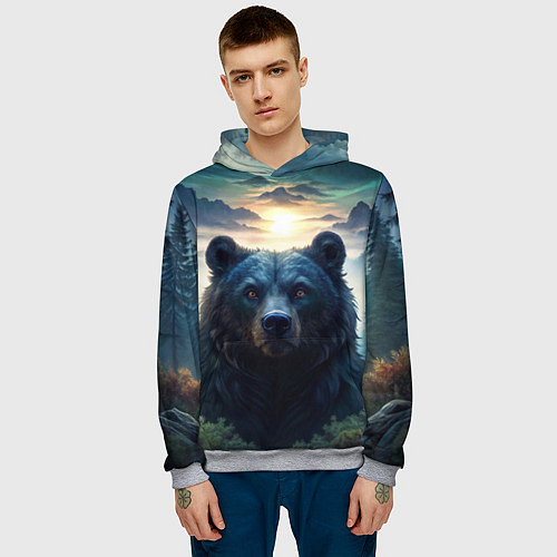 Мужская толстовка Медведь на закате / 3D-Меланж – фото 3