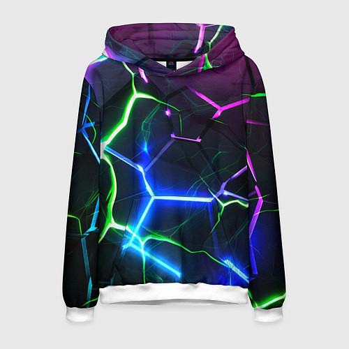 Мужская толстовка Микс из разломленных плит и неоновое свечения / 3D-Белый – фото 1