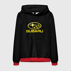 Толстовка-худи мужская Subaru logo yellow, цвет: 3D-красный