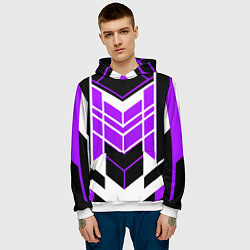 Толстовка-худи мужская Purple and black stripes on a white background, цвет: 3D-белый — фото 2