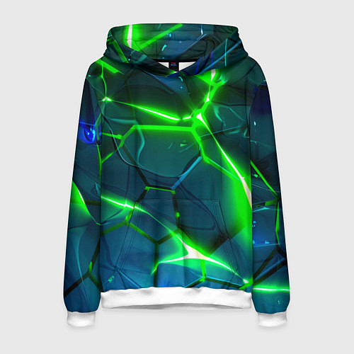 Мужская толстовка Неоновые яркие зеленые разломленные плиты со свето / 3D-Белый – фото 1