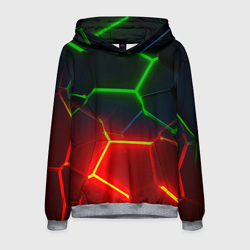 Мужская толстовка Зеленые и красные неоновые плиты в разломе / 3D-Меланж – фото 1