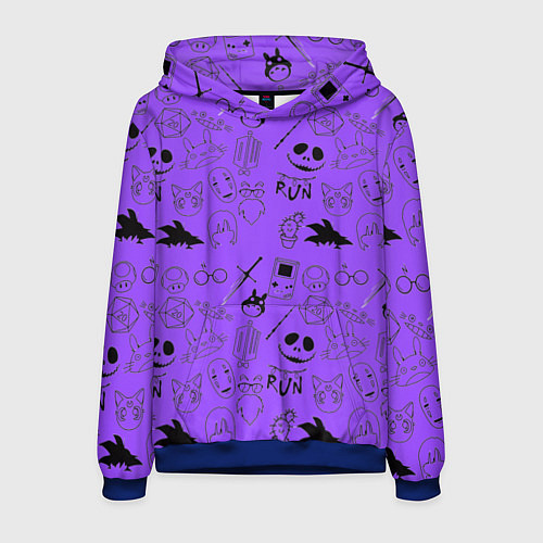 Мужская толстовка Хэллоуин узор на фиолетовом фоне / 3D-Синий – фото 1