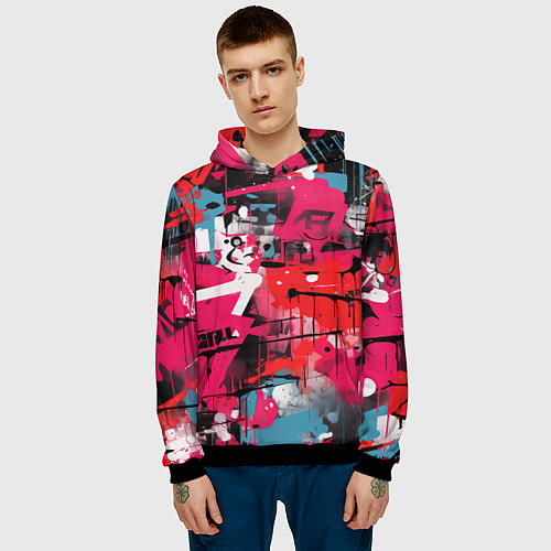 Мужская толстовка Красное граффити / 3D-Черный – фото 3