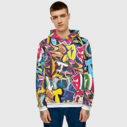 Толстовка-худи мужская Буква т в граффити, цвет: 3D-белый — фото 2