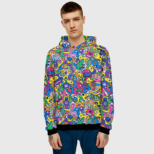 Мужская толстовка Рожицы разноцветные / 3D-Черный – фото 3