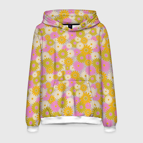 Мужская толстовка Разноцветный цветочный паттерн / 3D-Белый – фото 1