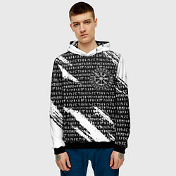 Толстовка-худи мужская Все руны и вегвизир в круге рун на груди, цвет: 3D-черный — фото 2