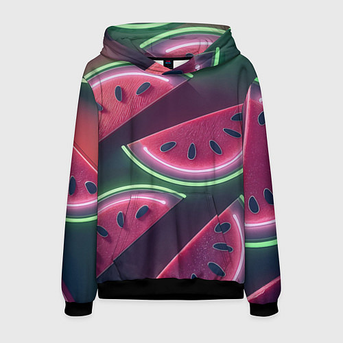 Мужская толстовка Дольки арбуза неон / 3D-Черный – фото 1