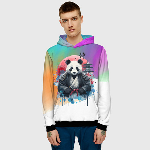 Мужская толстовка Panda samurai - Japan / 3D-Черный – фото 3