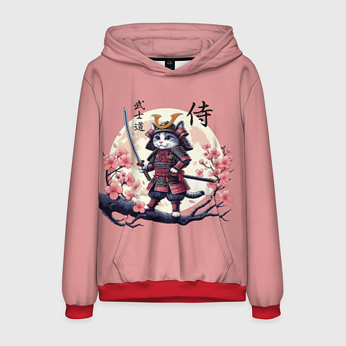 Мужская толстовка Kitten samurai - bushido ai art / 3D-Красный – фото 1